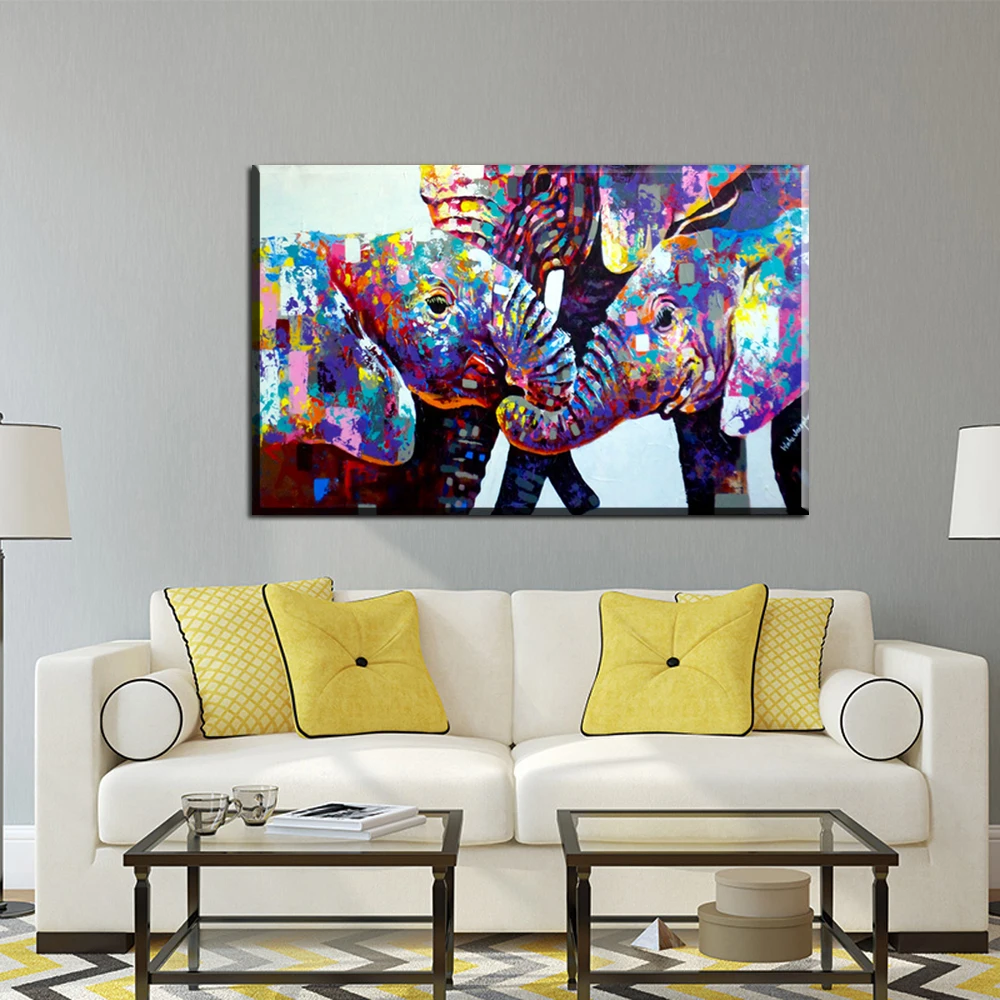 Абстрактная африканская живопись маслом на холсте с изображением слона любви