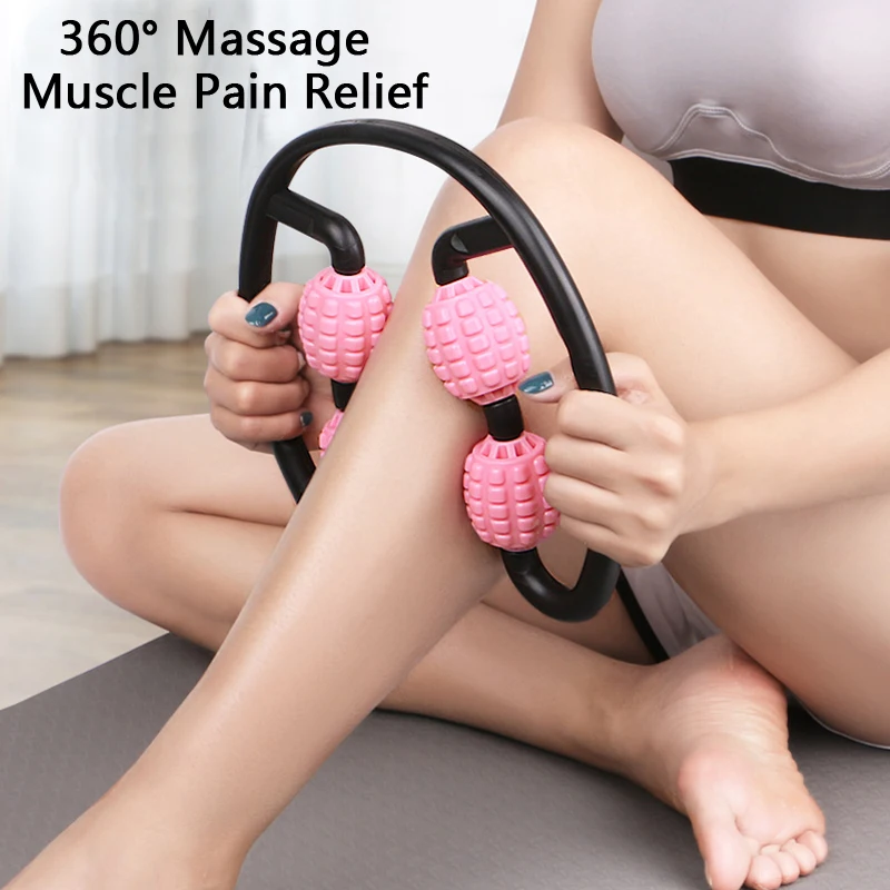 

Massager Leg Muscle Relaxation Roller Ring Clamp Leg Massage Stick Yoga Body Shaping 4 Wheels Fitness Device for Sports