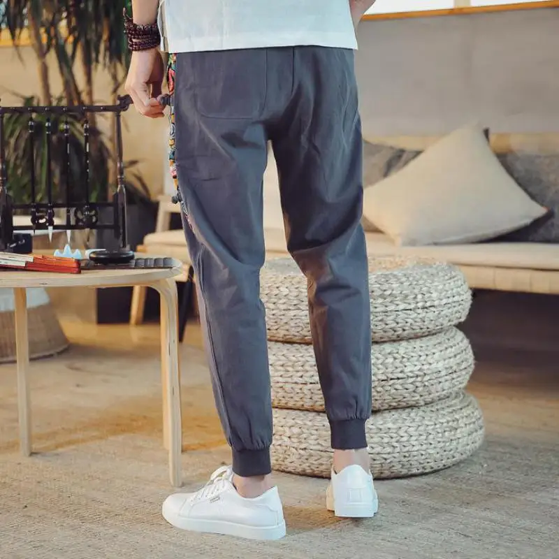 

M-5XL Plus Size Skinny Summer Casual Linen Trousers Streetwear Workout Pants Japan Style Cuffed Ankle Length Pant Man XXXXXL