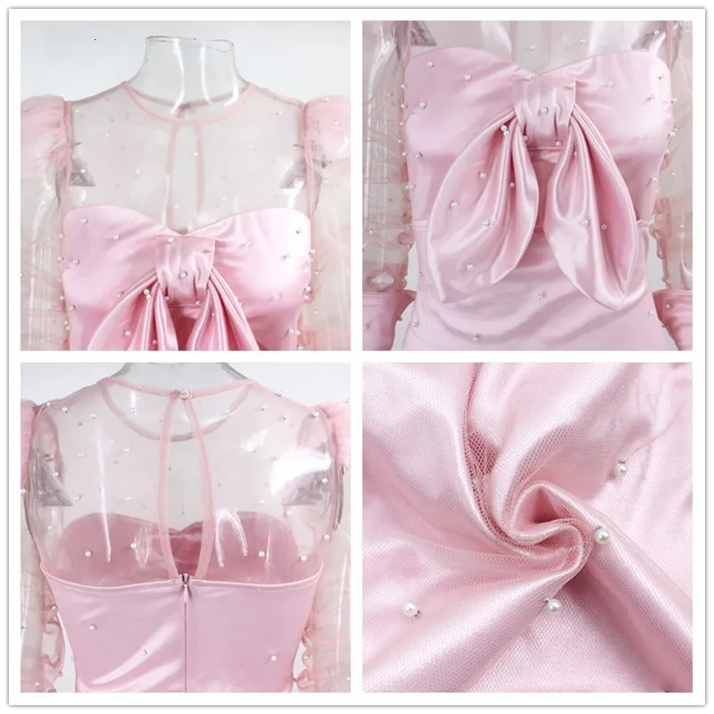 Женское кружевное платье с бусинами Fuedage розовое облегающее мини пышными