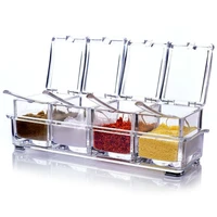 kitchen tableware sugar pots acrylic transparent seasoning spice rack condiment pepper shakers cans with shelf 4pcsset