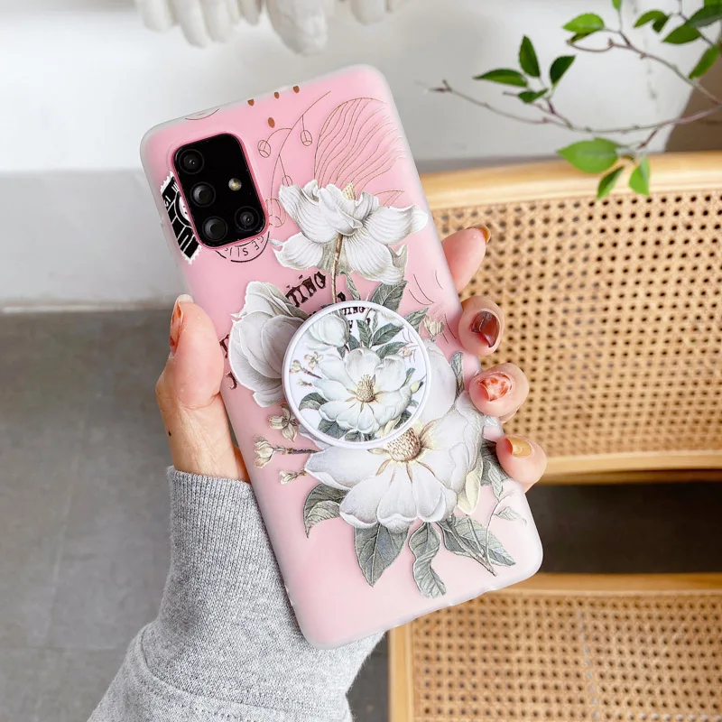 

Flower Case For Samsung A51 A71 A50 A70 Case Matte Flower Stand Cases For Samsung A52 A12 A21 A20 A31 A41 A42 A72 A30 A10 Cover