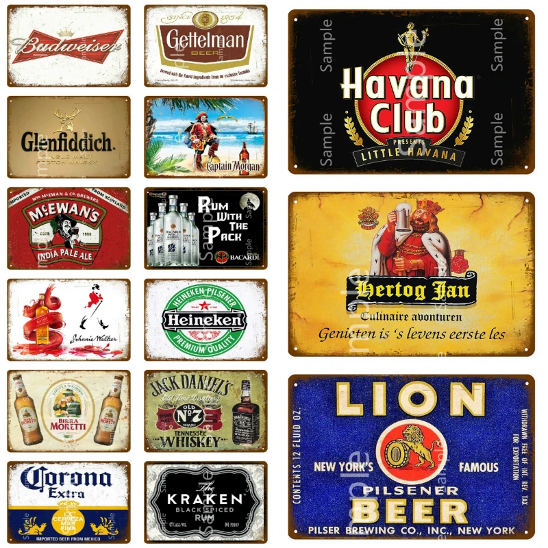 

Famous Beer Metal Plaque Vintage Tin Sign Wall Decor Bar Pub Club Man Cave Decorative Ice Cold Drink Poster 20x30cm YK124