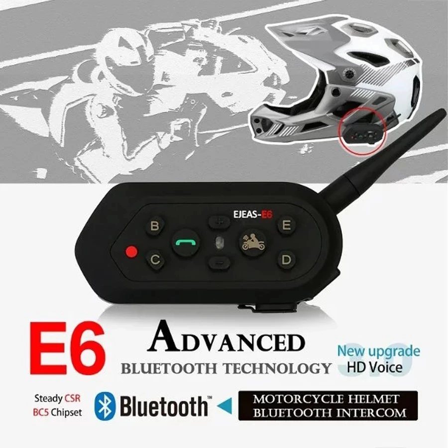 Гарнитура для мотоцикла EJEAS E6 Bluetooth Интерком 1200 м VOX MP3 GPS Moto шлем BT беспроводная