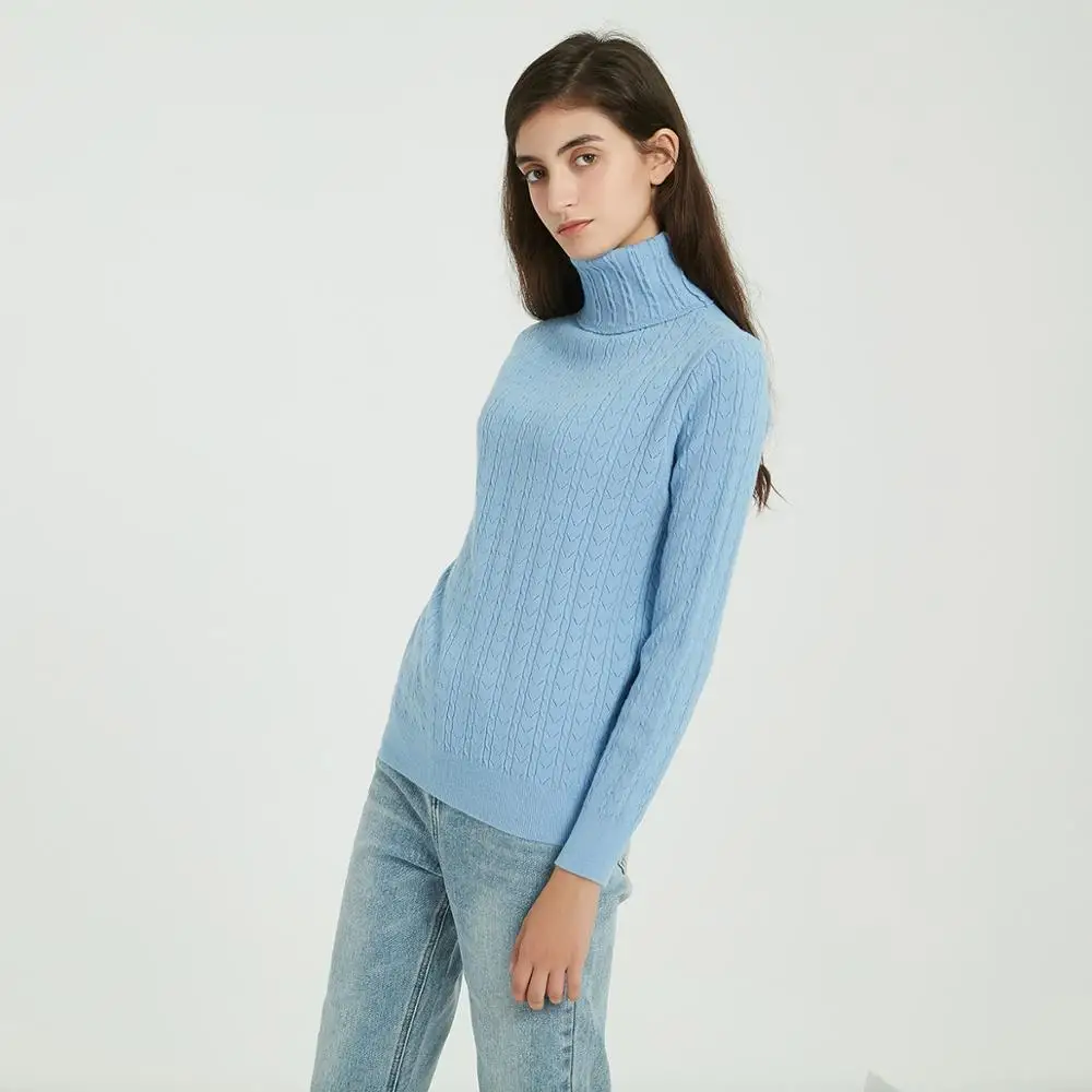 Женский свитер с высоким воротом Wixra вязаный Однотонный длинным рукавом