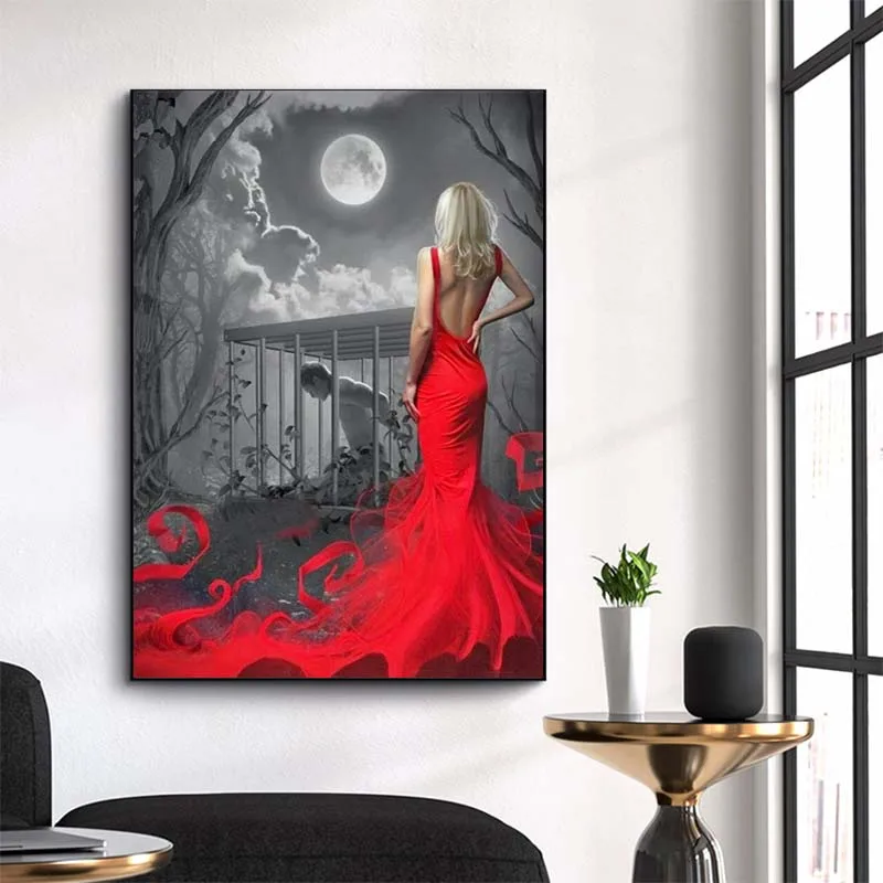 

Картина для рисования по номерам Женская, красная, черная акриловая краска, фото ручной работы, искусство для взрослых