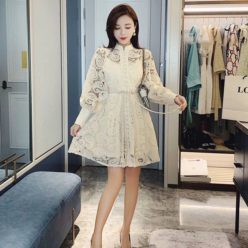 Женское дизайнерское платье с цветочной вышивкой ажурное Бандажное черное мини