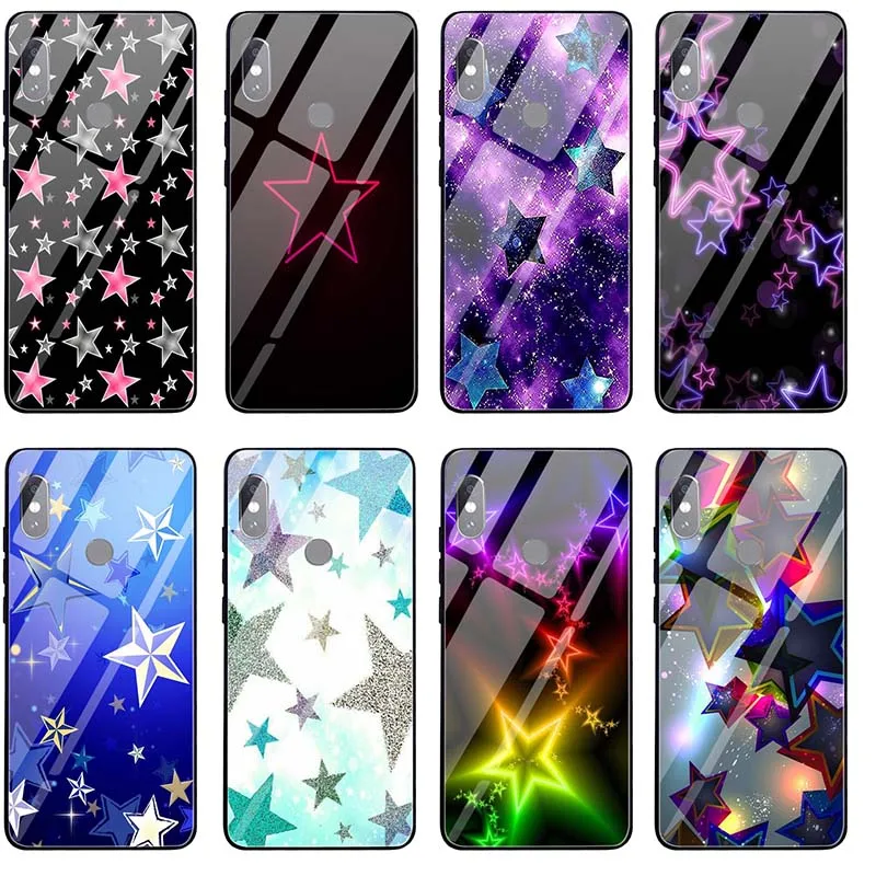 Tempered Glass Phone Cases for Xiaomi Redmi Note 4 4X 5 5A 6 7 7A 8 8A 9 9A 9C Plus Pro Capa Coque Funda Shiny Stars Twinkle | Мобильные