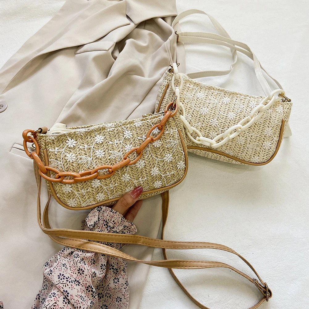 

Модные женские сумки через плечо, стильные ПУ тканые кружевные с цветочным принтом на цепочке, мини-сумочки для путешествий, отпуска