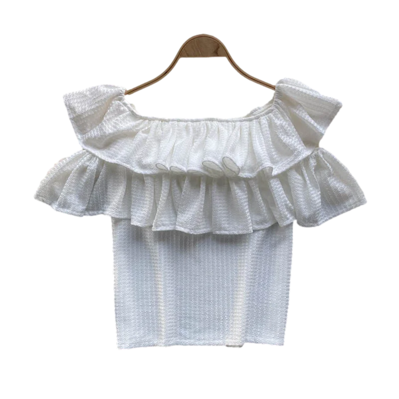 

One-line Neck Strapless Top Women's Summer Dress 2021 New Sweet Double-layer Ruffled Slim Fit All-match Hedging T-shirt GL480