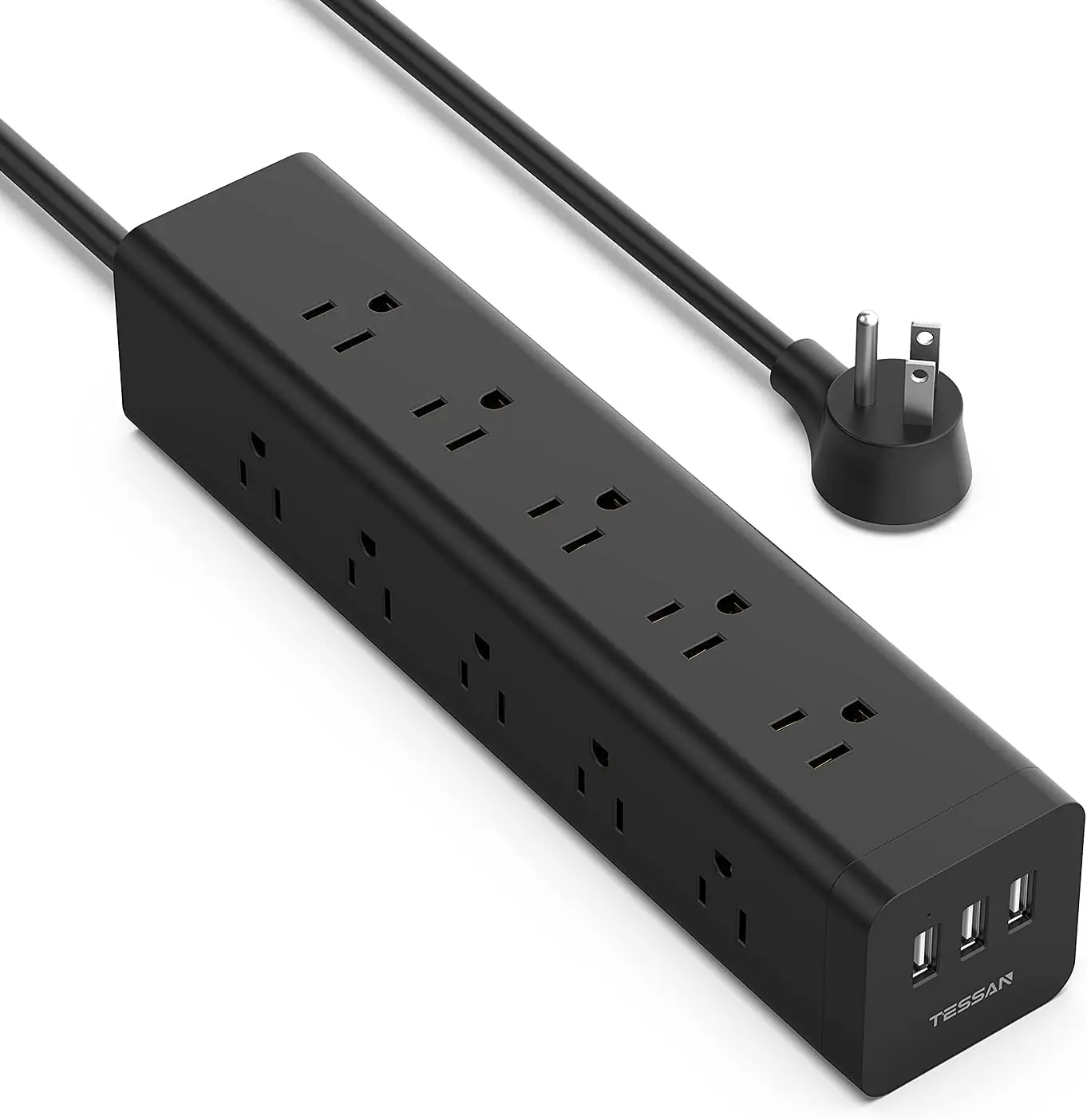 

Длинный удлинитель с несколькими розетками, стабилизатор напряжения TESSAN с 15 розетками, 3 USB-порта, удлинитель длиной 6 футов, плоский