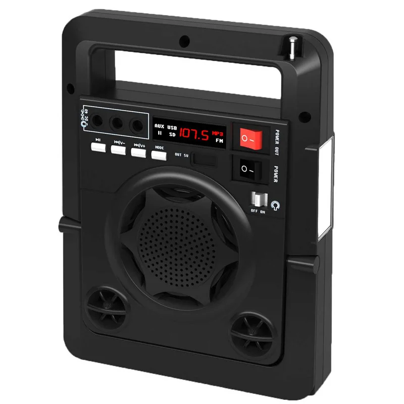 Зарядное устройство на солнечной энергии, FM радио, TF, USB динамик, внешний аккумулятор, мощный светодиодный фонарик с европейской вилкой