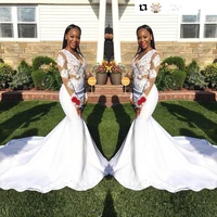 stunning white appliques long sleeves prom dresses 2019 black girl sexy v neck crystal long party gowns evening gown prom dress