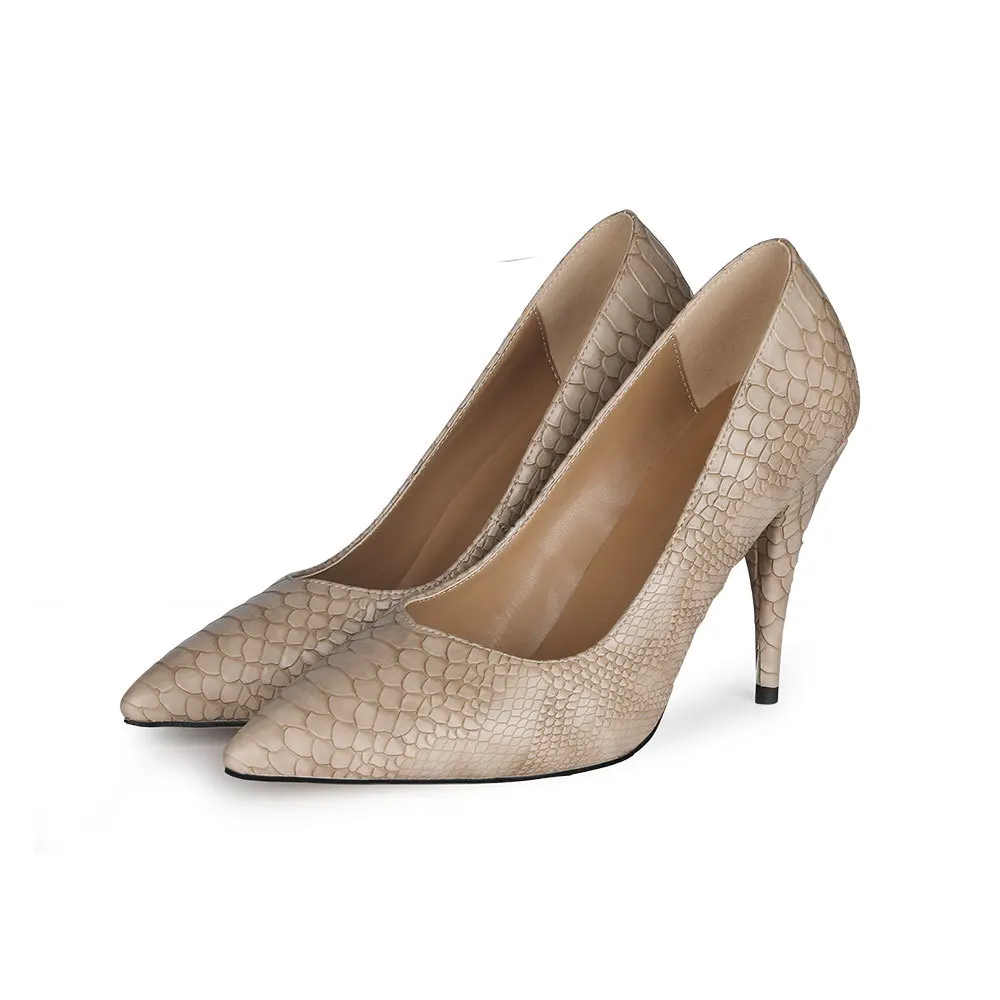 

Snakeskin high heels large women's tapered heel stone pointed women's shoes single shoe snakeskin
