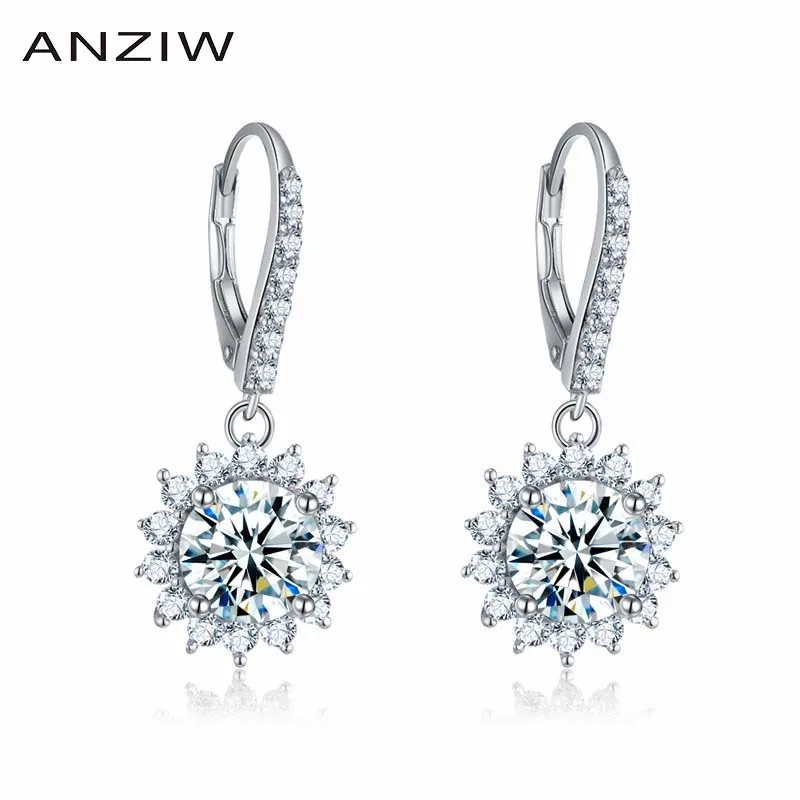 

Классические женские серьги с круглой огранкой в 2 карата, свадебные серьги из стерлингового серебра 925 пробы для помолвки, висячие серьги с ...