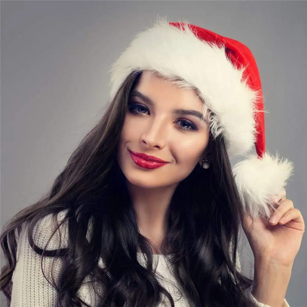 

For Adult Children Merry Christmas Cotton Thicken Santa Claus Cap Festival Supplies Plush Christmas Hat