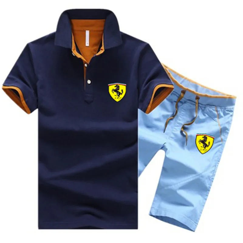 

2021 Summer Men's Polo Shirt Summer Brand Two-piece Casual Sports Suit Polo Shirt Men's Breathable Perspiration Belt Set