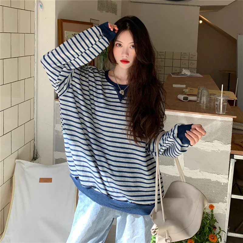 

Женские толстовки 2021 одежда в Корейском стиле шикарный полосатый свитер для женщин