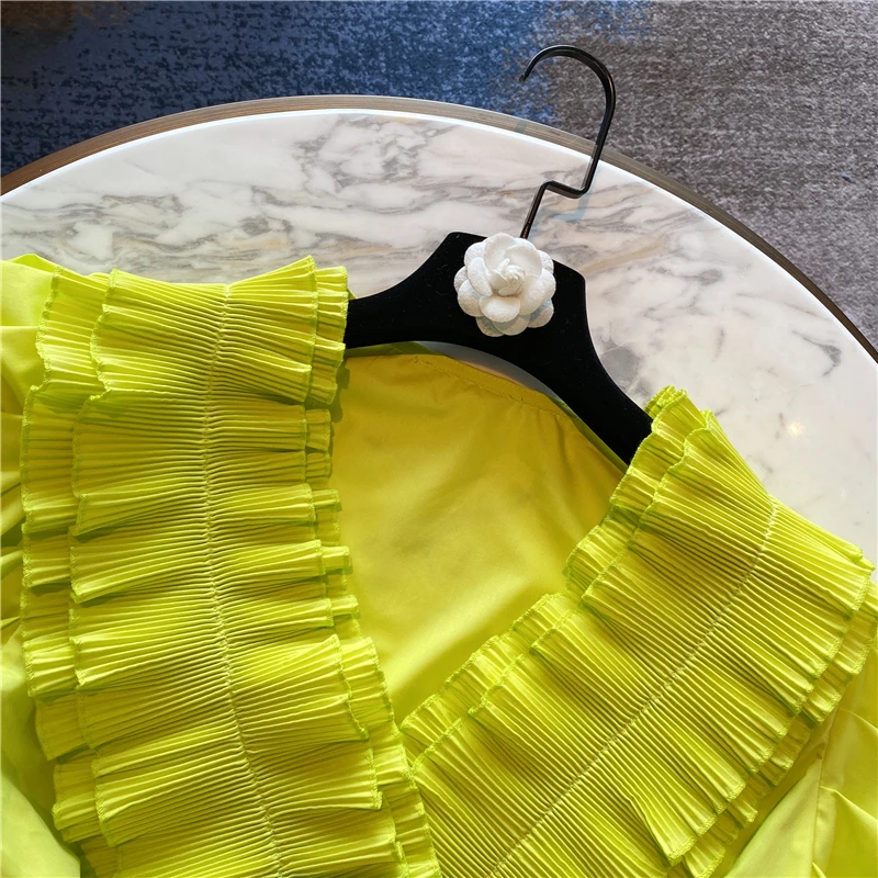 Женская блузка с оборками шифоновая рубашка V-образным вырезом и короткими