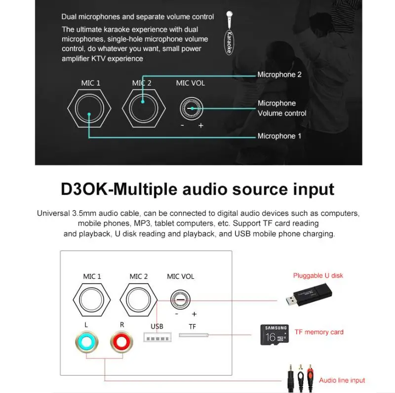 EU/US Digital Bluetooth Stereo Amplifier Board Subwoofer Dual Mic Karaoke Amplifiers Car Home Amplificador For 8-12 Inch Speaker |