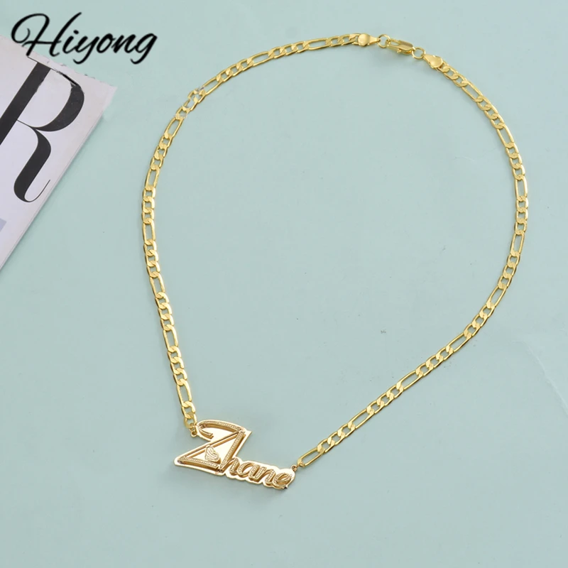 Hiyong Custom Name Necklace,Hip Hop Pendent Personalized Name Necklace Carving Double Plated Jewelry Flower Necklace Women Gifts