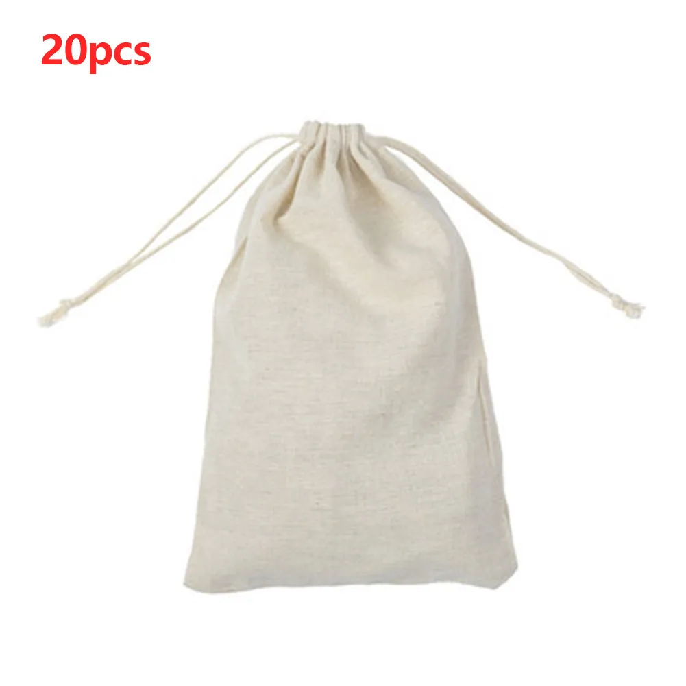 

20pcs Double Drawstring Bags Solid Color Cotton And Linen Storage Bag For Jewelry Charms Sachets Crafts Packaging Bags