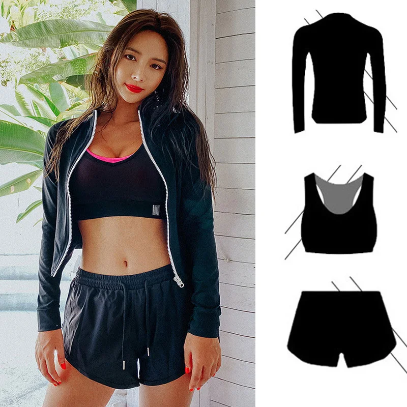 Комплект женских рашгардов 3 шт. с длинным рукавом на молнии защитой от солнца