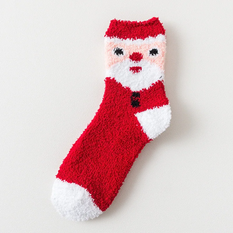 

Autumn Winter Elk Elderly Warm Half Velvet Adult Christmas Socks Women Thick Towel Coral Fleece Warm Socks Santa Claus Elk Bells