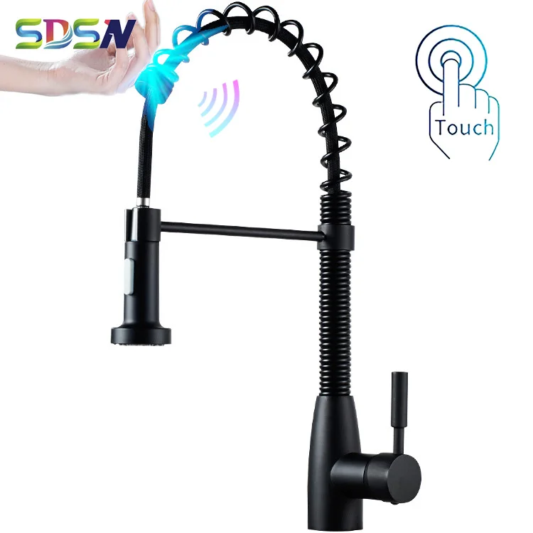 Сенсорный кухонный кран SDSN весенний выдвижной для раковины черный бронзовый