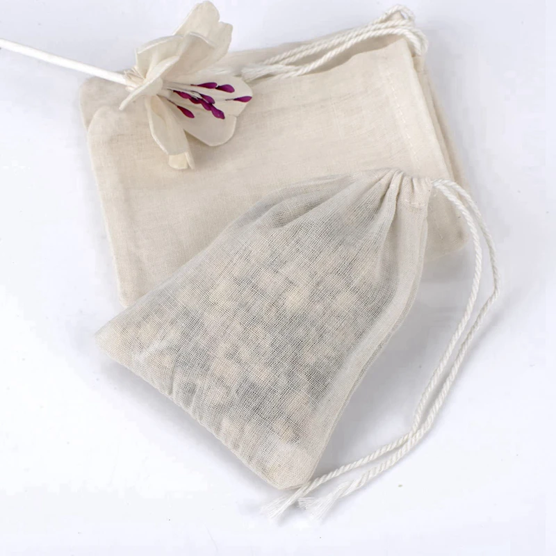 

100 Pieces Drawstring Cotton Bags Muslin Bags,Tea Brew Bags (4 x 3 Inches)
