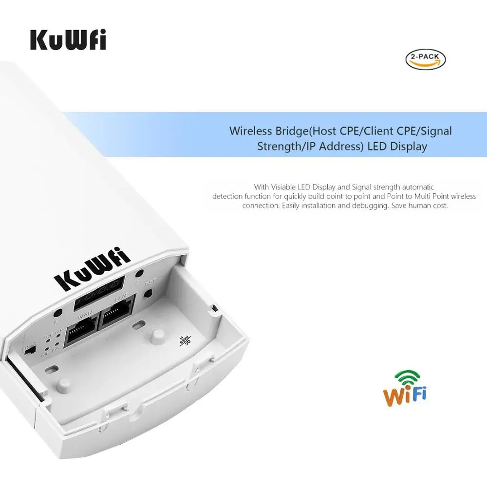 KuWfi Router 2KM 300 Мбит / с Беспроводной маршрутизатор Комплект для наружного и внутреннего монтажа CPE Беспроводной мост Поддержка повторителя Wi-Fi WDS Long Range