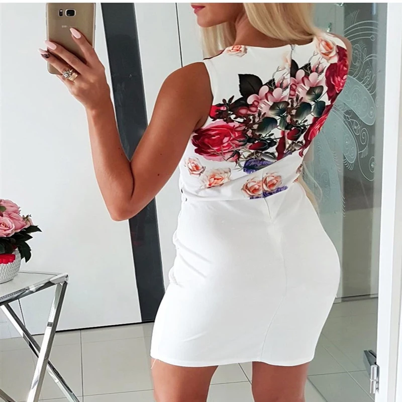 Лето 2019 Новое модное сексуальное платье-карандаш с v-образным вырезом и принтом