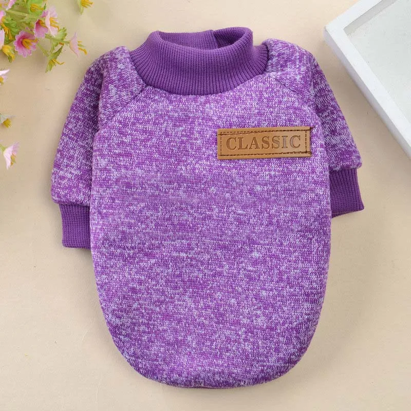 Purple Зимняя теплая одежда для собак и кошек Йоркширский Shih Tzu пуловеры для щенков свитер для собаки для кошки толстовка одежда для домашних животных джемпер honden trui - Цвет: Purple