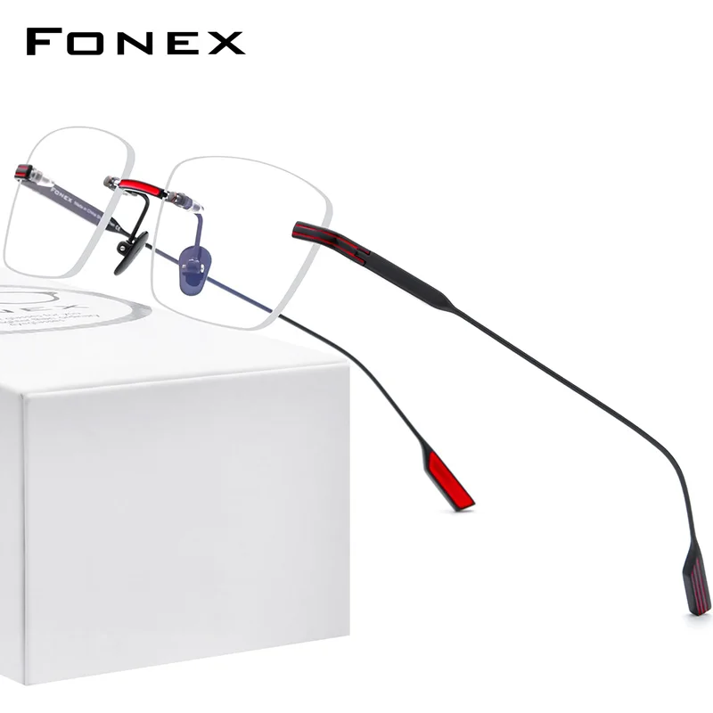 

FONEX Titanium Glasses Frame Men 2021 New Women Rimless Prescription Square Eyeglasses Frameless Myopia Optical Eyewear F85643