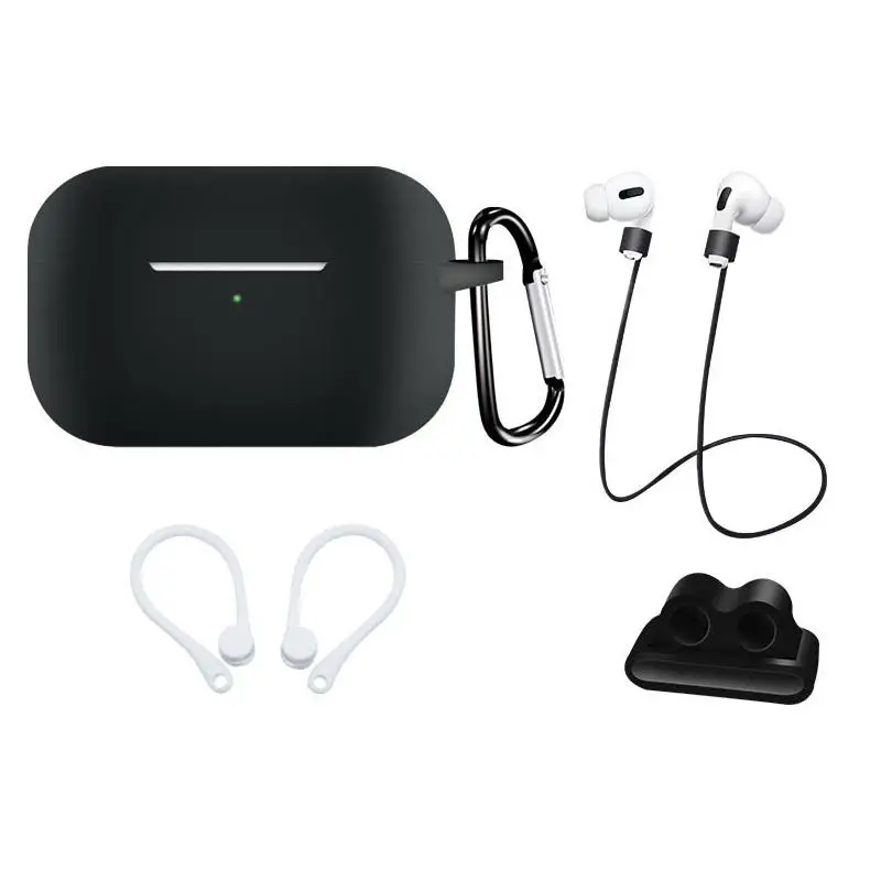 5 в 1 защитный чехол для наушников AirPods Pro Мягкий силиконовый + карабин ремень