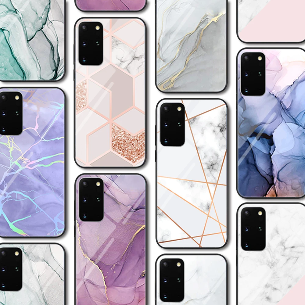Marble Glass Case for Samsung Galaxy S21 A51 S20 A50 A21S A12 A71 A70 S10 S9 S8 S10e A30 A20 Note 20 10 9 Ultra Lite Plus