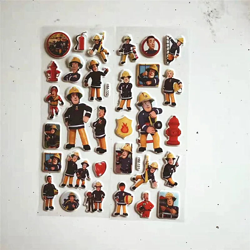 Pegatinas de dibujos animados para habitaciones educativas de ni&ntilde;os, etiqueta de cuaderno 3D para decoraci&oacute;n del hogar, cami&oacute;n de bomberos, bombero, Sam, 6 uds.-2