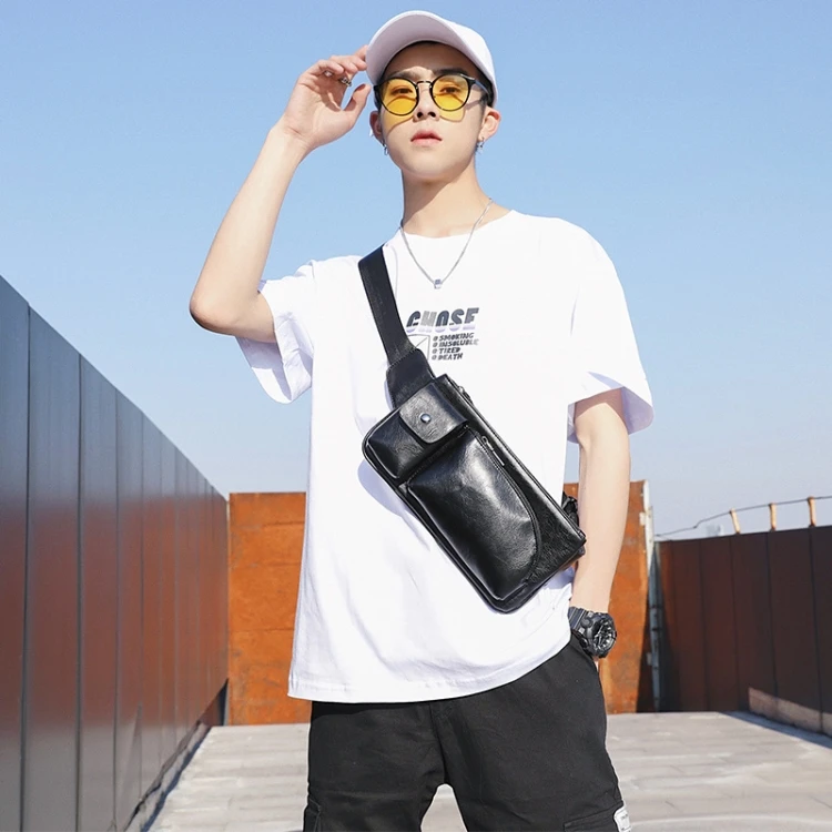 2021 New Leather Men's Sling Chest Day Pack Back Vintage Casual Messenger Bags Cross Body Cowhide Shoulder Bag