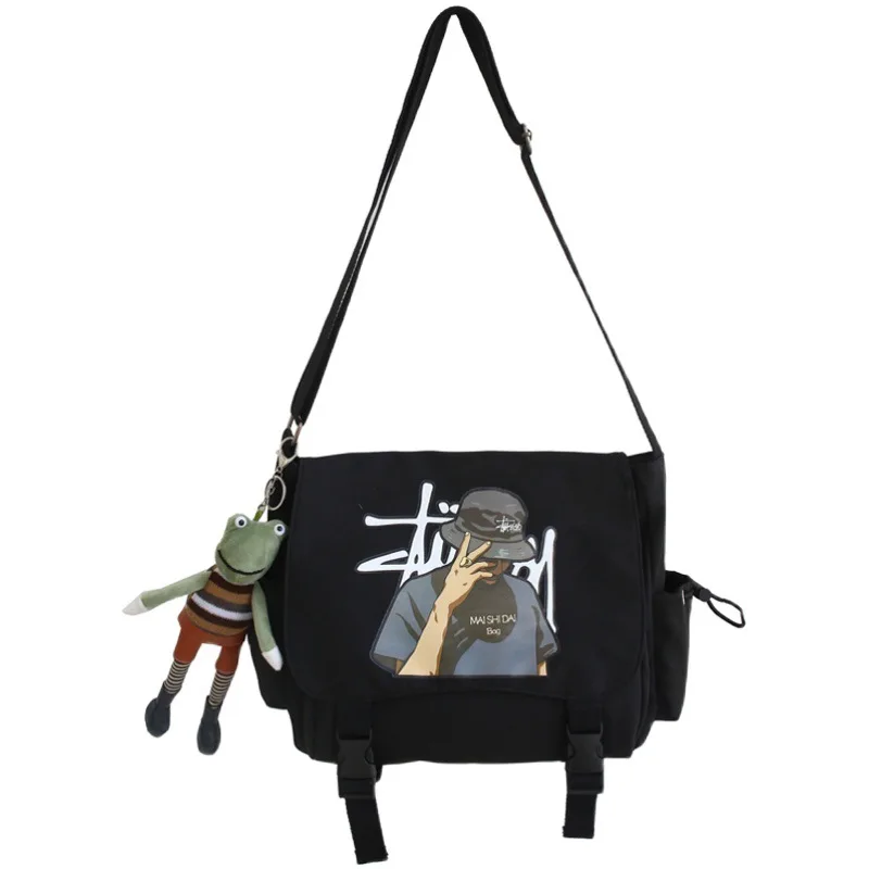

2020 Stylish canvas women's bag, schoolgirl one-shoulder bag a hundred tidal cool hip-hop postman bag casual stiletto bag