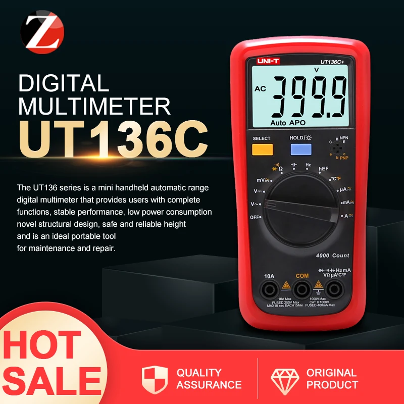 AC DC Вольтметр Амперметр UNI T UT136C Ом мульти тестер инструмент Цифровой мультиметр