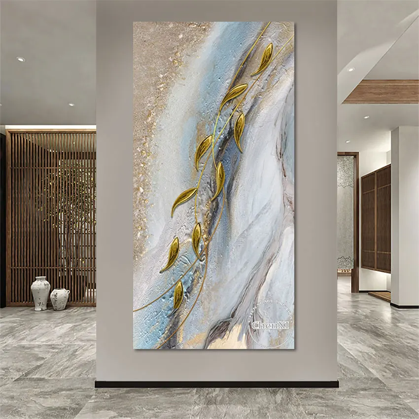 Картина маслом на холсте с изображением красивых золотых листьев | Дом и сад