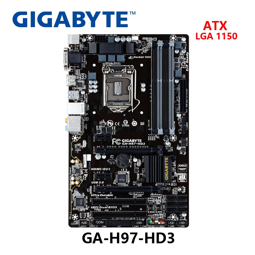 Б/у Материнская плата Gigabyte GA H97 HD3 LGA1150 DDR3 USB3.0 32 ГБ десктопная материнская