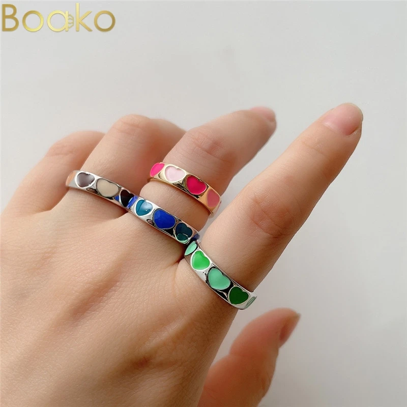 BOAKO новые Ins творческий простой красочные двойной Слои любящее сердце эмаль