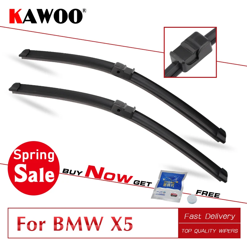 

KAWOO For BMW X5 E53 E70 F15 G05 Car Natural Rubber Wipers Blades Model Year From 1999-2020 Fit U Hook/Push Button/Side Pin Arms