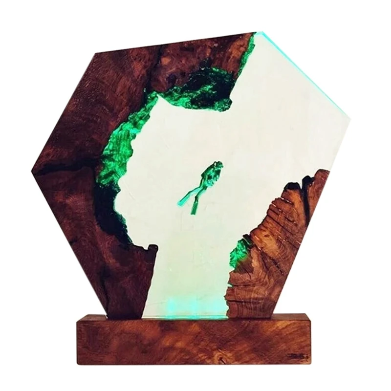 

Глубоководный ночной Светильник для дайвинга, лампа из эпоксидной смолы, деревянсветильник освещение, USB светодиодный ночсветильник для де...