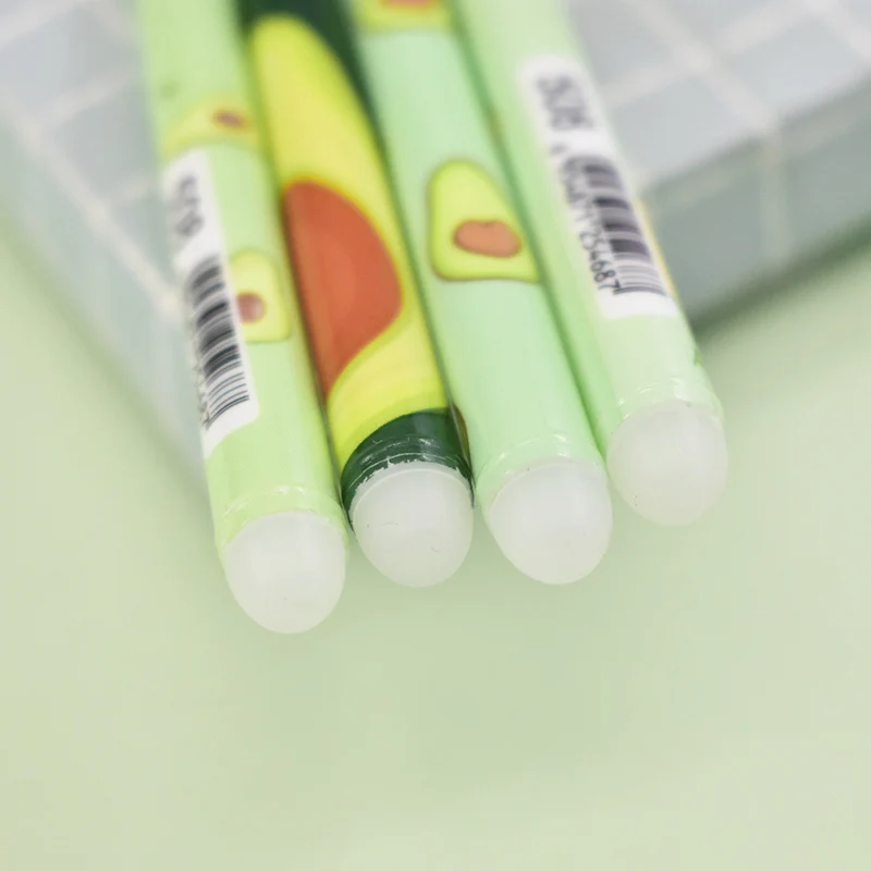 

4+50Pcs/Set Cute Avocado Erasable Pen Novelty Washable Magical Gel Pen 0.5mm Black Blue Ink Refills For Kids School Stationery