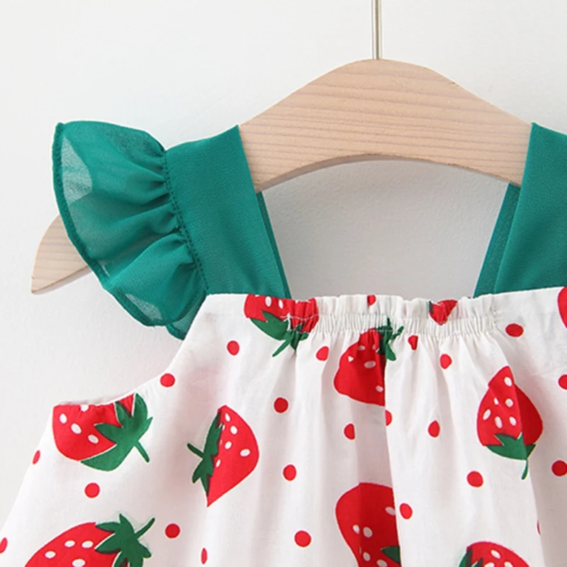 Милое Платье с принтом клубники для маленьких девочек Детское платье принцессы