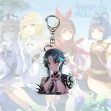 애니메이션 만화 Genshin 충격 키 체인 아크릴 양면 투명 키 체인 링 Keyring 액세서리 쥬얼리 팬 선물 용품