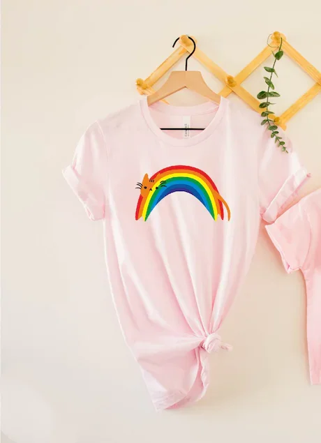 

Pride Cat Lover Rainbow Shirt Fashion Shirt Plus Size O Neck graphic Mama Short Sleeve harajuku Streetwear Female Clothes cotton