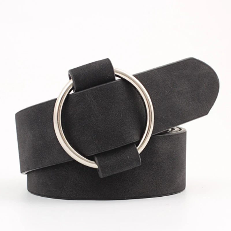 

Woman Ladies Faux Leather Straps Belts Female Casual Round Buckle Wide Belts For Women Dress Jeans Belt
